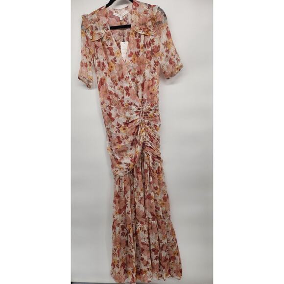 NWT Veronica Beard Floral Short Sleeve Ruffle Mick Maxi Dress Sz 2 Melon #2J421 - Picture 2 of 14